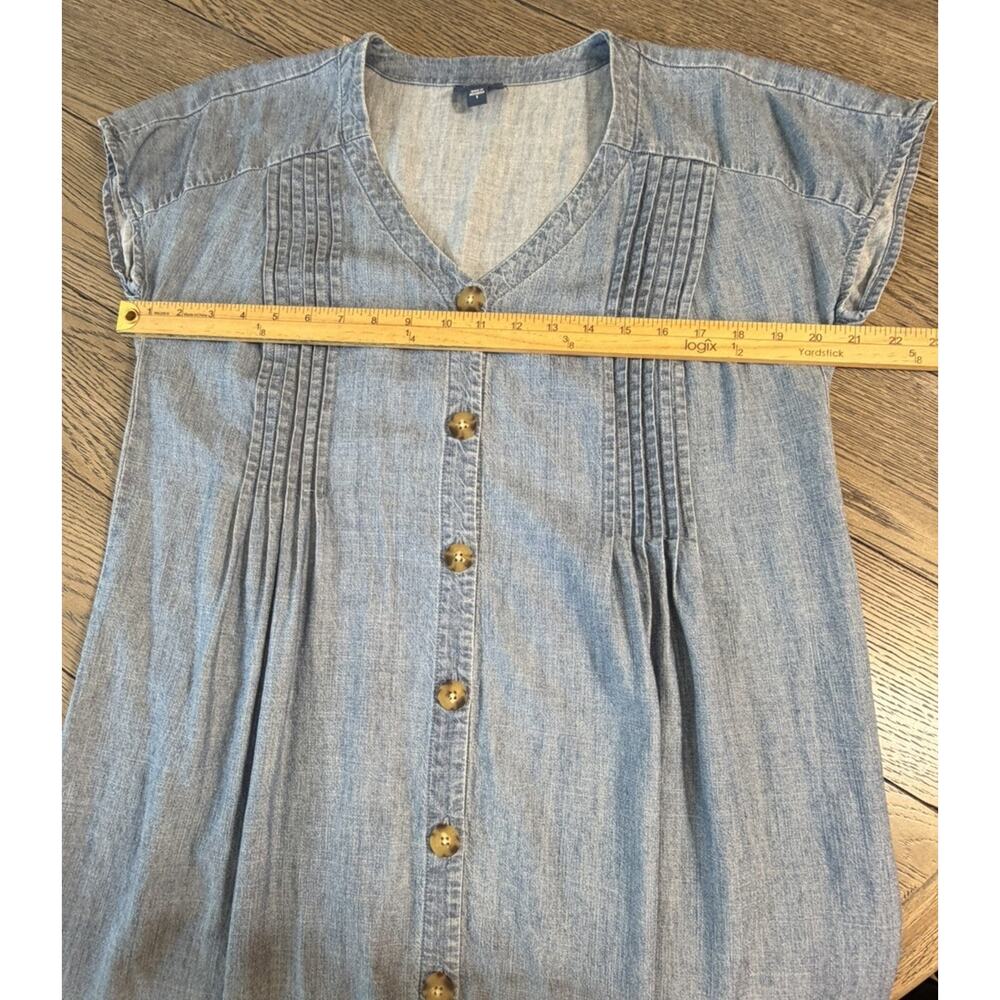 J. Jill Women’s Denim Shirt Dress Blue Button Front Short Sleeve Pintuck Small - Picture 12 of 13